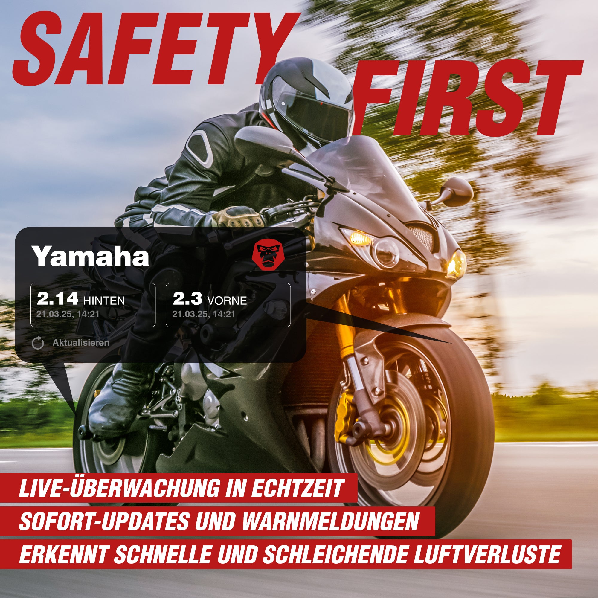 TireGuard RDKS Sensoren - Präzises Reifentemperatur- und Reifendruckkontrollsystem Motorrad, 2 x TPMS Reifendrucksensor 3,5" Ventil, Bluetooth 5.0, Navigation