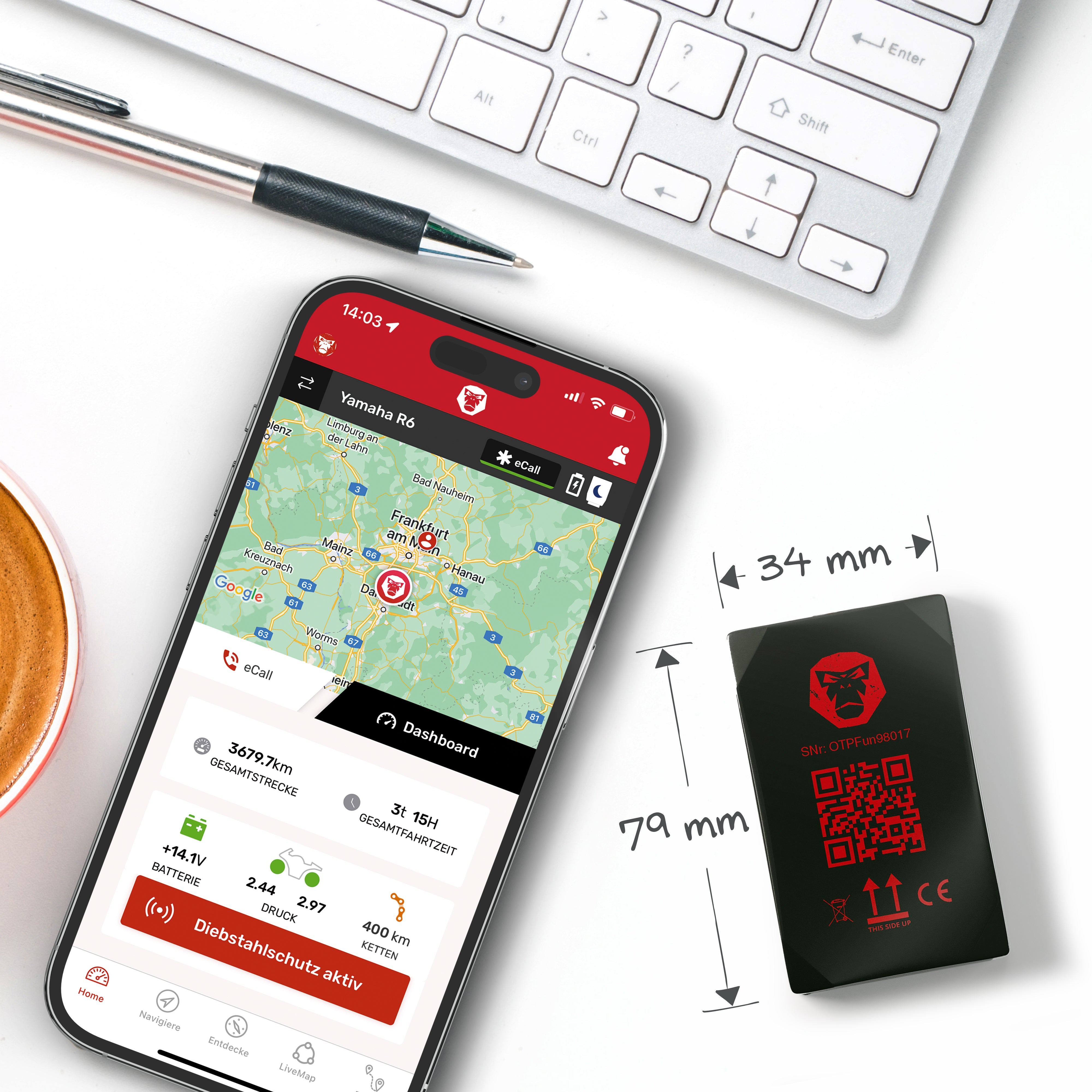 WingMan 4G | GPS Tracker | Live Tracking | Unfallmelder | Diebstahlmelder | Inklusive Navigation und Routenplaner | Robust, IP54 Wasserdicht und Staubdicht