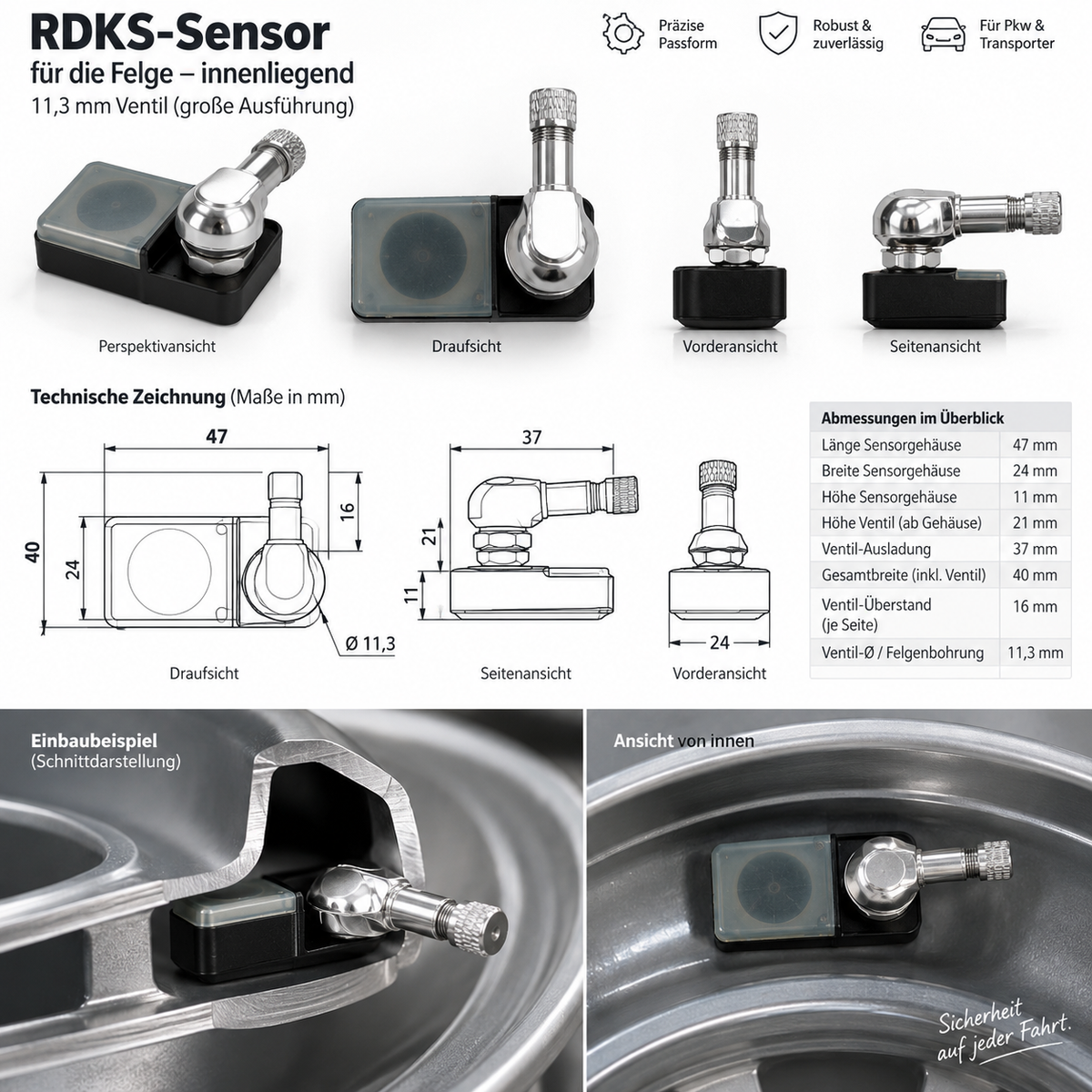 TireGuard Internal TPMS | Real-Time Tire Pressure | Tire Temperature | BT5